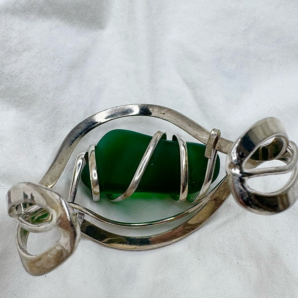 Sea Glass Sterling Silver Cuff Bracelet - Picture 7 of 10